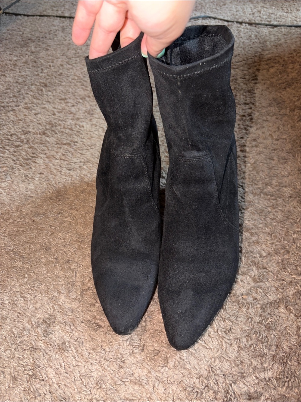Old Navy Black Suede Pointed-Toe Sock Ankle Boots